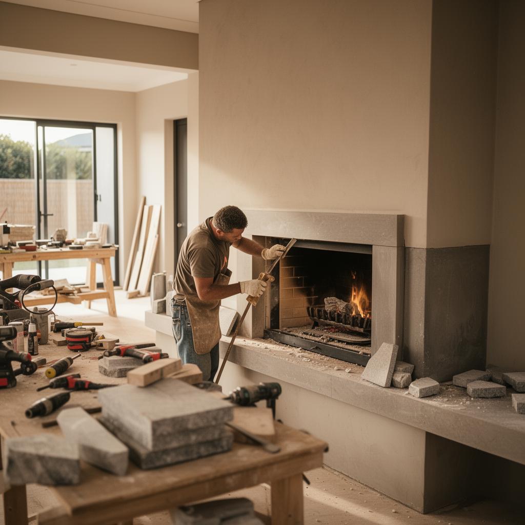 Artisan craftsman working on a bespoke fireplace