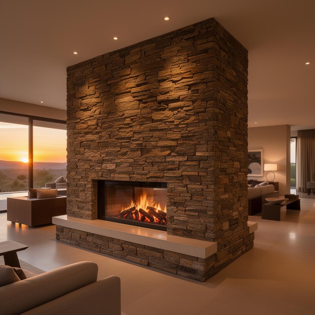 Featured stone fireplace installation in a modern home